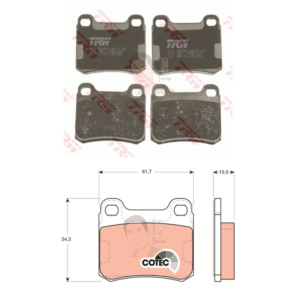 GDB911 ผ้าเบรค-หลัง(TRW) (เนื้อผ้า COTEC) BENZ E200,E220,E280,E300 (W124) /BENZ C180 (W202) ,C220, C