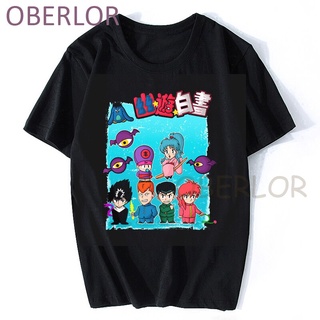 เสื้อยืดวินเทจเสื้อยืดผ้าฝ้าย พิมพ์ลายกราฟฟิค มังงะญี่ปุ่น Yu Yu Hakusho CHIBI YUYU Kawaii สีดํา แฟชั่นฤดูร้อน สําหรับผู