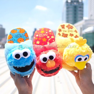 รองเท้าใส่ในบ้าน พื้นหนา Elmo เอลโม่ &amp; Cookie Monster คุกกี้มอนสเตอร์ &amp; Big Bird บิ๊กเบิร์ด หัวโผล่ เอลโม Sesame Street