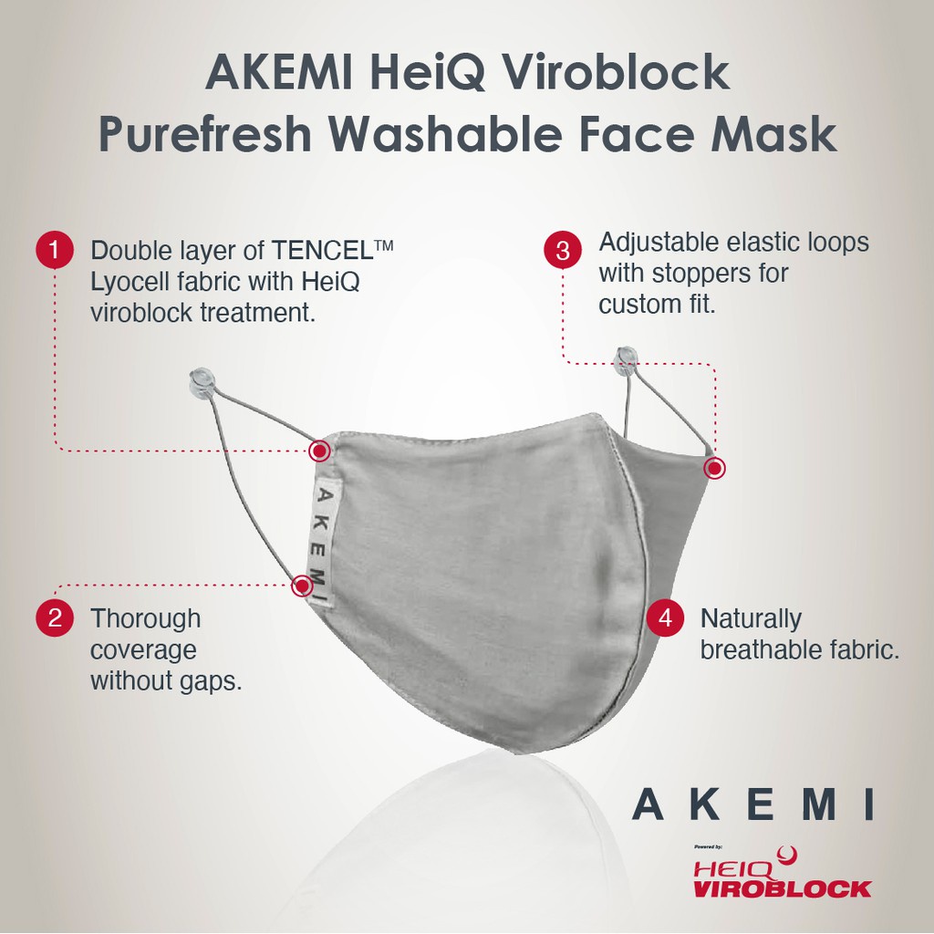 Akemi Viroblock Purefresh มาสก์หน้า ล้างทําความสะอาดได้ (2 ชิ้น / ชุด)