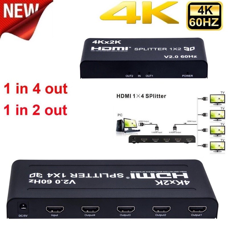 HDMI Splitter 4K ตัวแยกสัญญาณละเอียดสูง เข้า 1 ออก 4 Full HD 3D Video ...