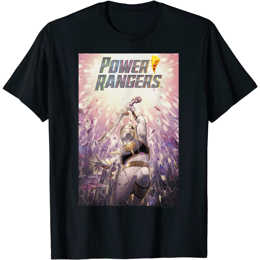 เสื้อยืด พิมพ์ลายโปสเตอร์ Power Rangers สีขาว สําหรับผู้ใหญ่S-5XL