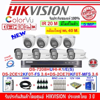 Hikvision ColorVu 3K รุ่น DS-2CE12KF0T-FS 3.6(4)+DS-2CE70KF0T-MFS 3.6(4)+DVR DS-7208HUHI-K1/E(S)(1)+ชุดอุปกรณ์ 2H2SJB/AC