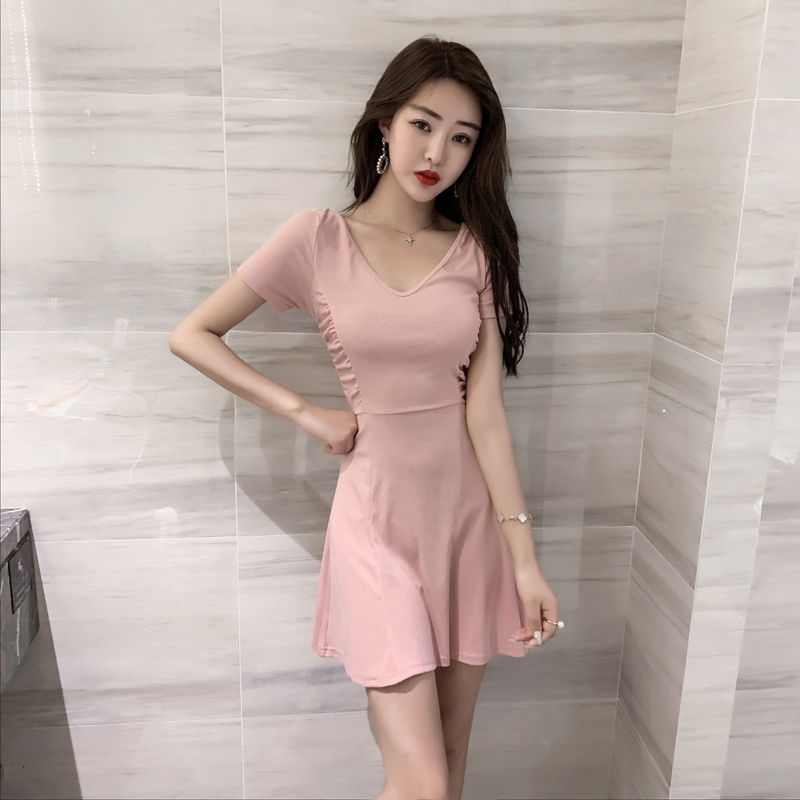 ชุดเดรสยาว s-xl เฮปเบิร์ลม เดรส แขนสั้น ฝรั่งเศส เอว ลดลง อารมณ์ A396