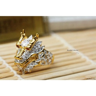 แหวนมังกรฝังเพชร งานหุ้มทอง 5 ไมครอน ใส่สวยเสริมบารมี