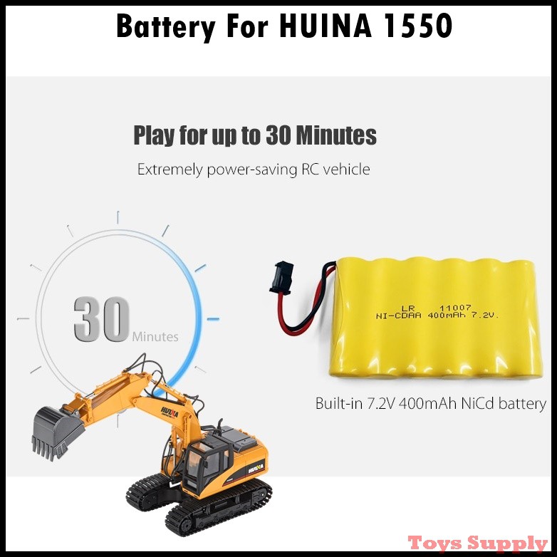 แบตเตอรี่ รถบังคับ รถแมคโคร HUINA 1550 ถ่านชาร์ท 7.2V-SM Ni-MH 3500 mAh. (ถ่านชาร์ท สำหรับรถบังคับ 7.2 V ปั๊กดำ 2 สาย)