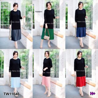 Dress #สาวอวบ เดรสคอกลม แขนยาว เนื้อผ้ายืด