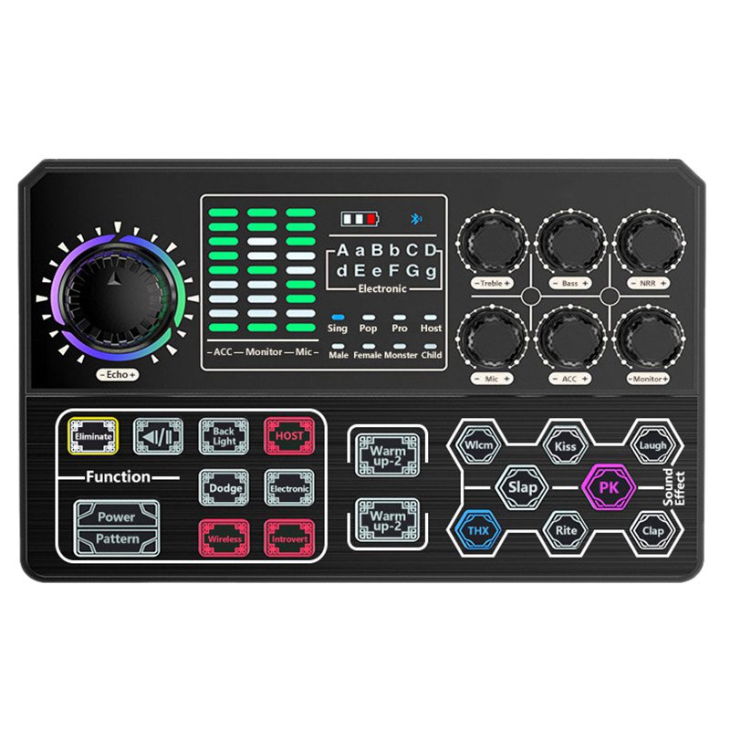 P5 External Live Sound Card Voice Changer DJ Mixer Live Sound Board for IPhone PC, Bluetooth Mixer with Sound Effects DQ