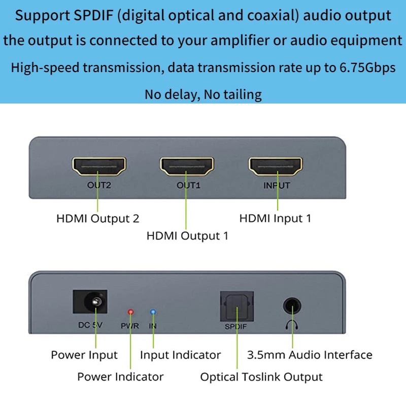 HD Audio Splitter 1X2 4K 3D HDMI 2.0 Audio Extractor SPDIF 3.5มม.สนับสนุน2.0CH และ5.1CH