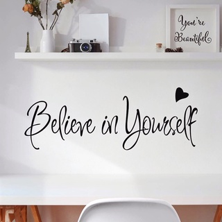 สติกเกอร์ติดผนัง ลายคําคม Believe In Yourself ขนาด 20x55 ซม. ลอกออกได้ สําหรับตกแต่งบ้าน