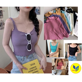 เสื้อครอป แฟชั่น ขอบหยักทั้งตัว เสื้อคอเหลี่ยม เข้ารูป มี 6 สี ขนาดฟรีไชส์