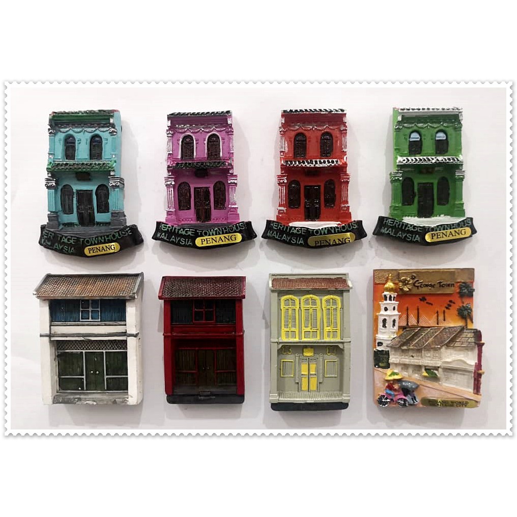 [B58] Penang แม่เหล็กติดตู้เย็นของที่ระลึก ~ Shope Houses Heritage Penang แม่เหล็กติดตู้เย็นคอลเลกชัน &