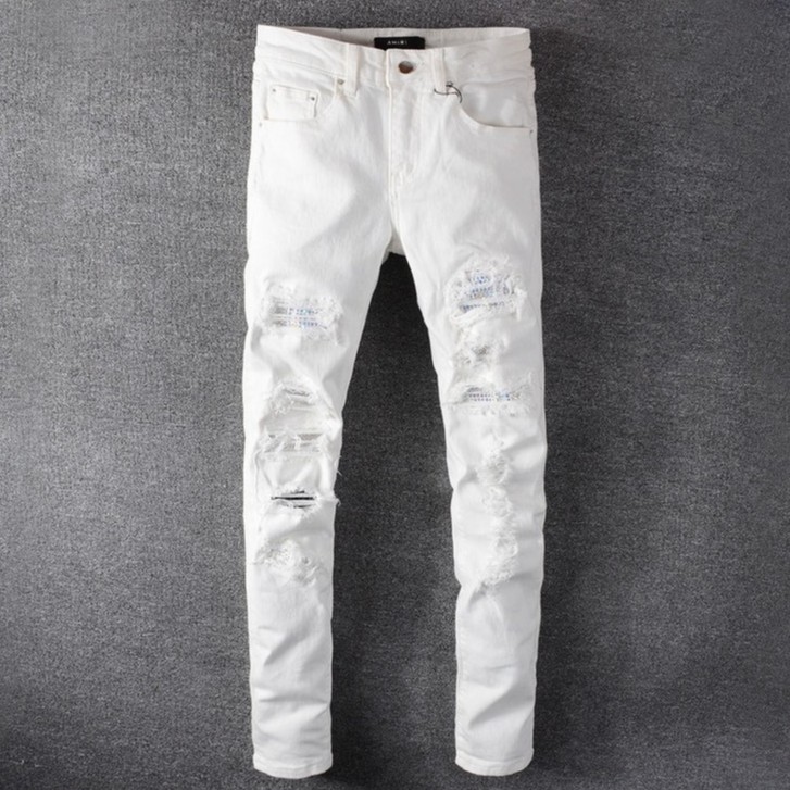 Hiend AMIRI diamond patch white slim fit jeans