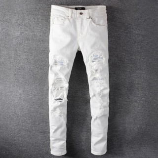 31 พร้อมส่ง Hiend AMIRI diamond patch white slim fit jeans