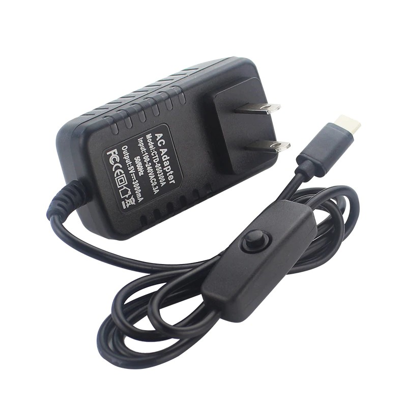 USB Type C 5V 3A Raspberry Pi 4 อะแดปเตอร์แปลงไฟสวิตช์เปิด/ปิดเครื่องชาร์จไฟสําหรับ Raspberry Pi 4