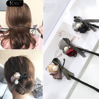 ‴แฟชั่น Faux เพิร์ลดอกไม้ Donut Bun Maker Headband เครื่องมือจัดแต่งทรงผม