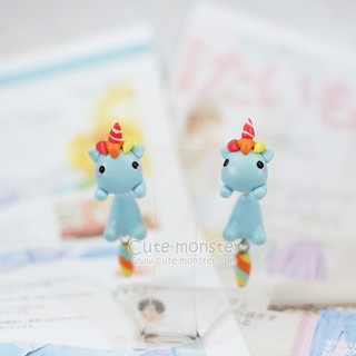 ต่างหู ยูนิคอร์น สีฟ้า Blue Unicorn Earrings [ได้ 1 คู่ 2 ข้าง]