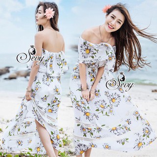 Sevy Sunflower Beach Off Shoulder Maxi Dress