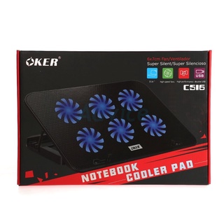 Cooler Pad (6 Fan) "OKER" C-516 Black แท่นระบายความร้อนสำหรับ Note Book ขนาด 13-15 นิ้ว ระบายความร้อนด้วยใบพัด 6