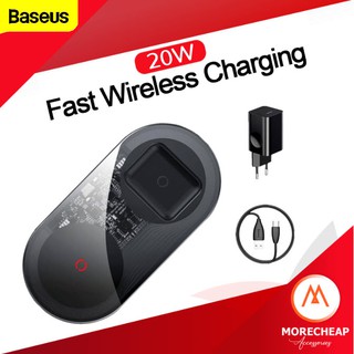 🔥ถูก/แท้🔥Baseus 2in1 Dual Wireless Charger USB-C มือถือ หูฟัง 20W ที่ชาร์จไร้สาย For Airpods 2 Iphone แถมหัวชาร์จ