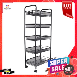 ชั้นวาง 5 ชั้น พร้อมขอแขวน มีล้อ STACKO IVY 45x26x106 ซม. สีดำ5-TIER UTILITY CART WITH HOOKS STACKO IVY 45X26X106CM BLAC