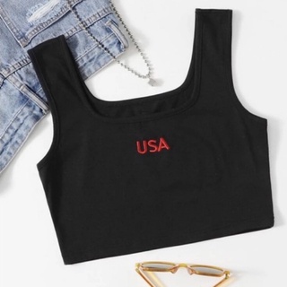 พร้อมส่ง ❤️‍🔥 กล้ามครอป ปักลาย USA (XL)