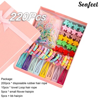 SF 220Pcs Candy Color Kids Girls Hairpin Clip Rope Ponytail Hairstyle Headwear Gift