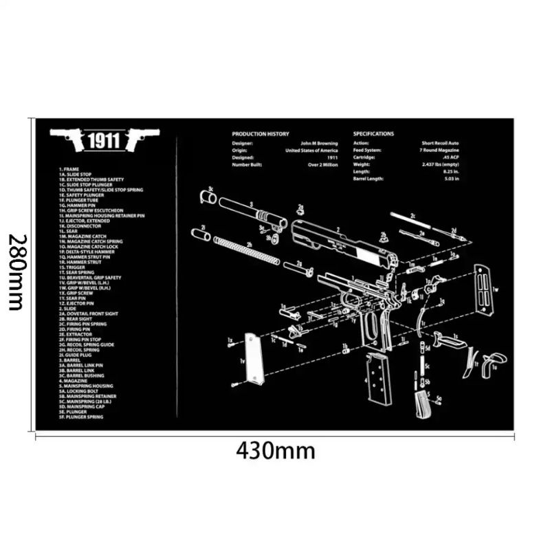 แผ่นยางรองทำความสะอาดปืน Cleaning Mat 11×17 นิ้ว แผ่นยางทำความสะอาด แผ่นรองปืน 1911 Glock Sig p365 p320 beretta smith