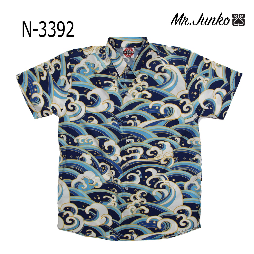ส่งฟรี เสื้อเชิ้ต แขนสั้น ลายคลื่นทะเล ผ้านิ่ม Mr-Junko N-3392