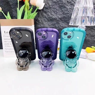 นักบินอวกาศ ขาตั้งพับ แจ่มใส เคสโทรศัพท์ for iPhone 13 Pro Max เคสซิลิโคน 11 12 Pro X XR XS Max 7 8 Plus SE 2020 เคสอ่อน