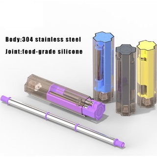 หลอดพับสแตนเลส พกพา พับเก็บได้ ( 3 ชิ้น ถอดได้)