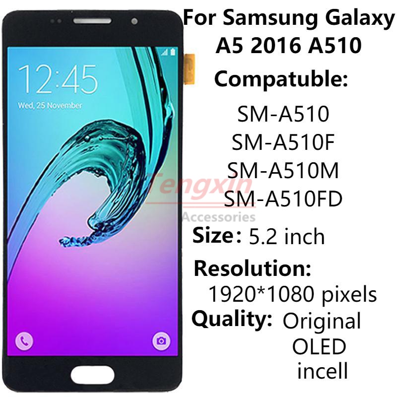 อะไหล่หน้าจอสัมผัสดิจิทัล LCD AMOLED ขนาด 5.2 นิ้ว พร้อมกรอบ สําหรับ Samsung Galaxy A5 2016 A510 SM-A510F A510F DS