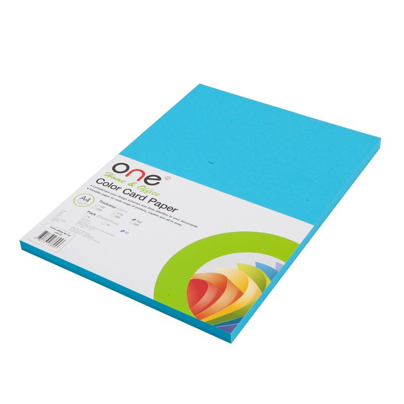 กระดาษการ์ดสี 22 160 แกรม สีฟ้า แพ็ค50แผ่น ONE Color card paper 22 160 gram blue, pack of 50 sheets,