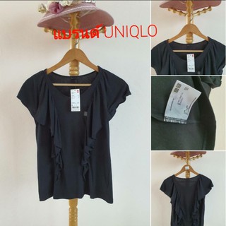 เสื้อยืดลำลองWomen Uniqlo แท้💯💯Sz.Lแขนระบายดีเทลสวยที่สำคัญป้ายห้อยจร้า.
