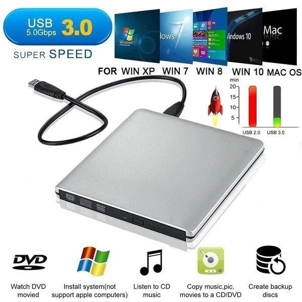 Win 21 New Usb 3 0 External Blu Ray Cd Dvd Drive 4k เคร องเล นแบบพกพา Cd Dvd Rw Burner Rom Driver ส าหร บ Ma Shopee Thailand