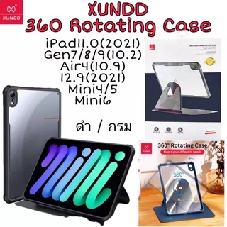 Xundd Rotationg เคสไอแพตกันกระแทก หมุนได้ 360 องศาหลังใสโชว์เครื่อง iPad pro11 2021/10.2 Gen 7/8/9/Air5/4/12.9/Mini4/5/6