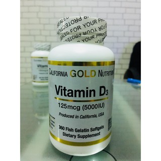 Vitamin D3 วิตามินดีสาม 125 mcg (5000 IU) 360 Fish Gelatin Softgels (California Gold Nutrition)