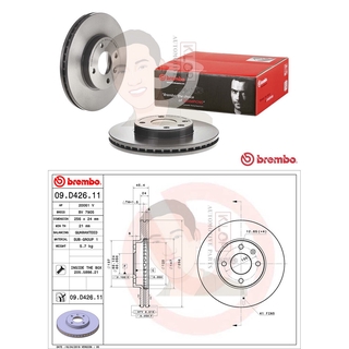 09 D426 11 จานเบรค ล้อ F (ยี่ห้อ BREMBO) รุ่น Std Chevrolet Sonic 1.2 1.4 1.6