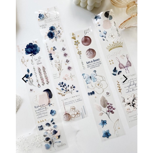 Mosswood Flower Blue Dream PET Tape (108ซม./Loop) ตกแต่งวารสาร & FREEBiES