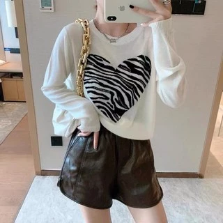 เสื้อไหมพรม คอกลมแขนยาว แบบสวมหัว ลายหัวใจ สุดน่ารัก lune 99006
