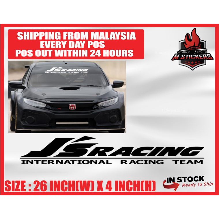 [M Stickers] JS RACING WINDSCREEND สติ๊กเกอร์ติดรถ HONDA JAZZ CIVIC CITY ACCORD TYPE R EG EK FK8 FD FC FB GM6 GK5