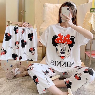ชุดนอนสุดคุ้ม! ชุดนอนผู้หญิง 3ชิ้น แขนสั้น+ ขายาว+ ขาสั้น Free Size  ผ้านิ่ม ลายน่ารัก