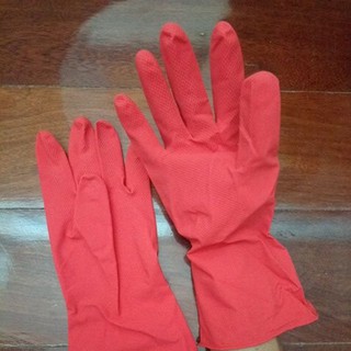 ถุงมือยาง Rubber gloves 1คู่/แพค ถุงมือส้ม ถุงมือ ทำความสะอาด​
