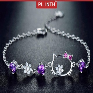 PLINTH สร้อยข้อมือเงินแท้ 925 สีแฟชั่นแมวเซอร์โคเนียมเพชรแมว731