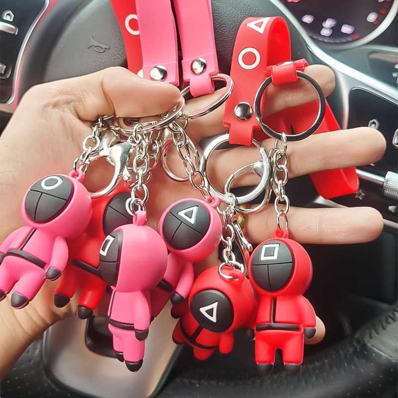 พร้อมส่ง Squid Game พวงกุญแจจี้ หน้ากากการ์ตูน 3 มิติพวงกุญแจตกแต่ง