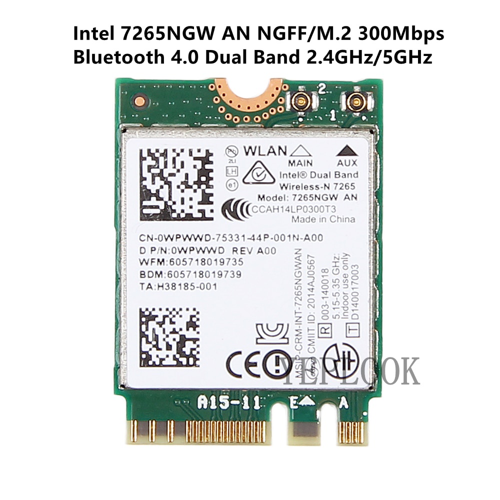 การ์ด WiFi 7265 AN 7265NGW AN M.2 2.4GHz/5GHz 300Mbps Wifi +BT4.0