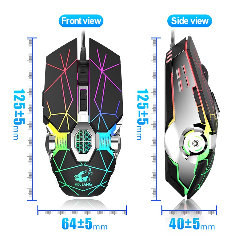 เมาส์ Freewolf  เมาส์เกมมิ่ง เม้าส์แบบมีสาย  Mouse Wired Mouse 6D 4-Speed DPI RGB Gaming Mouse for PUBG / COCO-PHONE