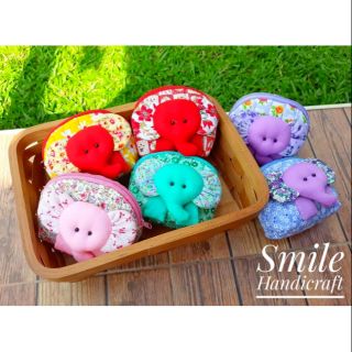 ((ขายส่ง)) แพ็ค 12 ชิ้น กระเป๋าใส่เหรียญติดตุ๊กตาช้าง