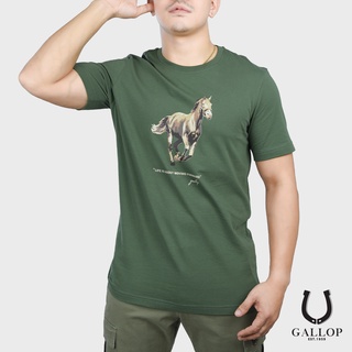 GALLOP : เสื้อยืดคอกลมพิมพ์ลาย BASIC -T-SHIRT (Round-necked) รุ่น GT9084 สีวินเทจ