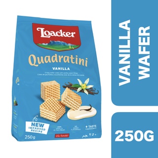 Loacker Wafer Quadratini Vanilla Flavour (Light Blue) 250g ++ ล็อคเกอร์ ควอดราตินีเวเฟอร์วานิลลา 250 กรัม